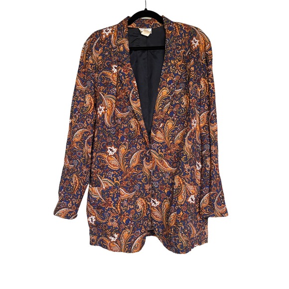 Vintage 1980s Paisley Retro Boho Gothic Blazer with Padded Shoulders size Large - Picture 1 of 6